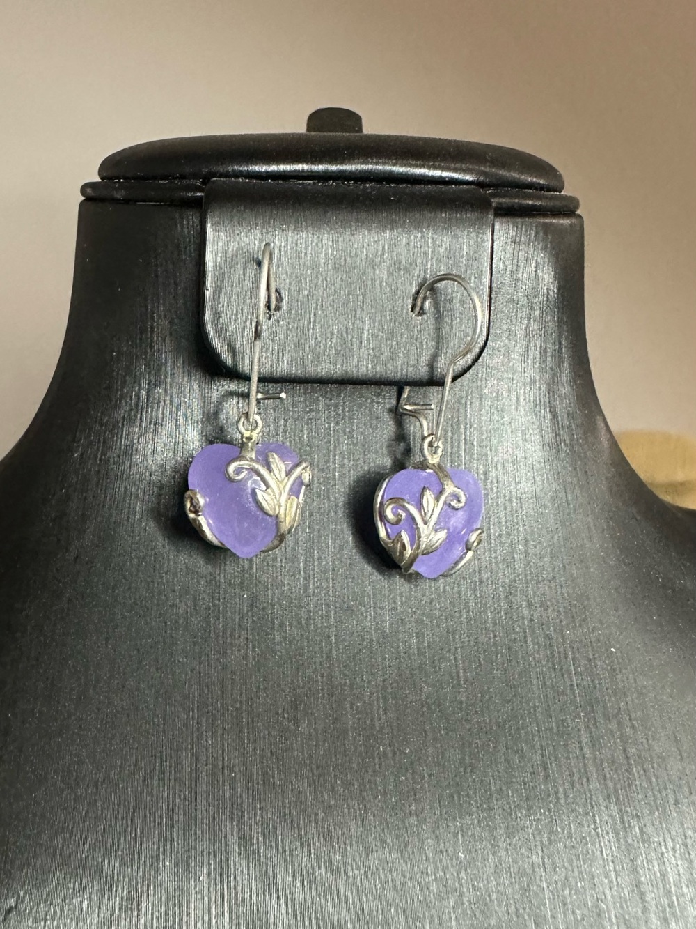 Vintage 925 Sterling Silver purple jade earrings